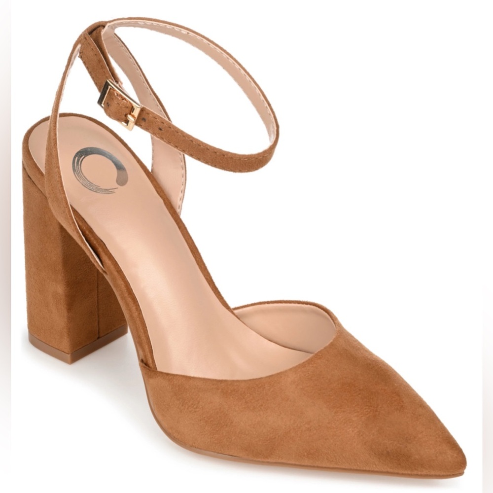 Journee Collection Womens Tyyra Tan Ankle Strap Slingback Heels Shoes Size 8.5